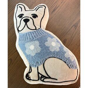 French Bulldog Blue Sweater Flowers Figural Frenchie Decor Dog Throw Pillow 16"